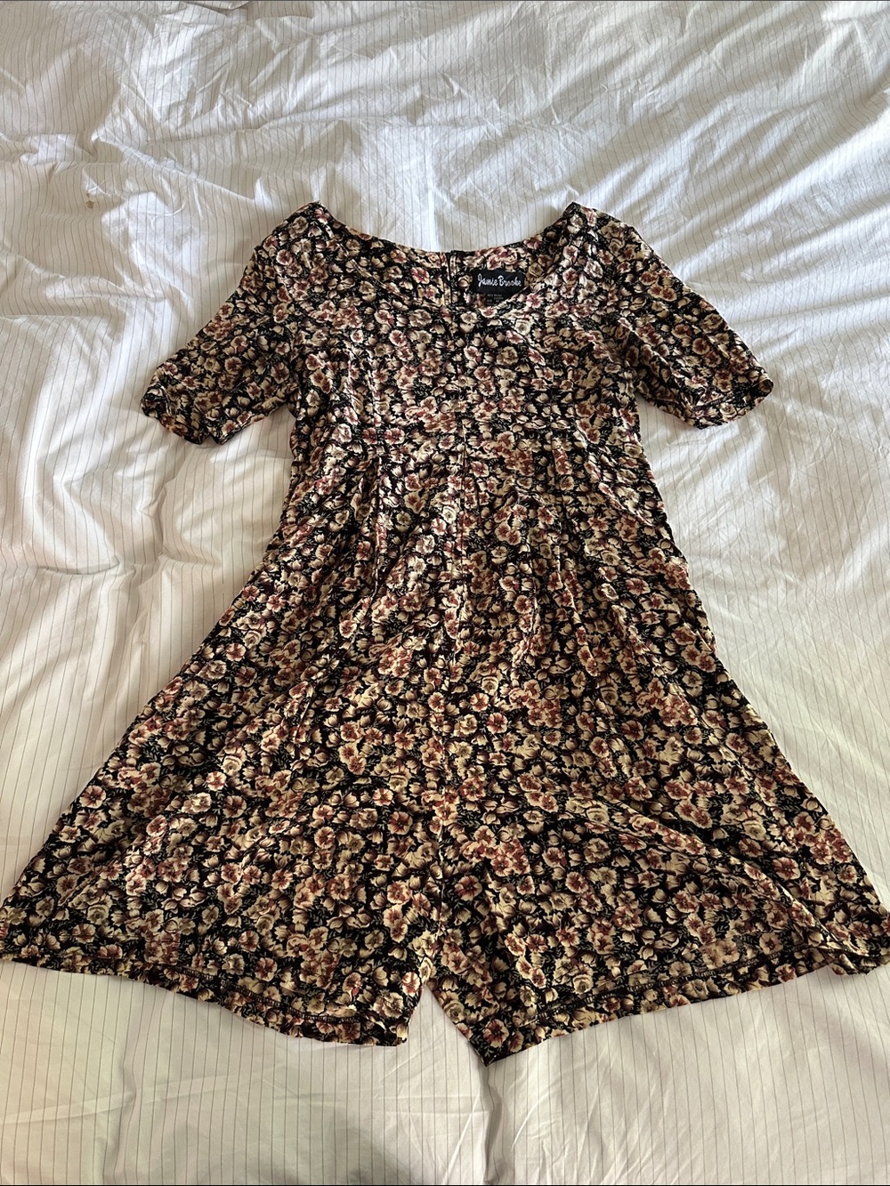 VTG Jamie Brooke - Black Romper with Blush and Cream Floral Print - M